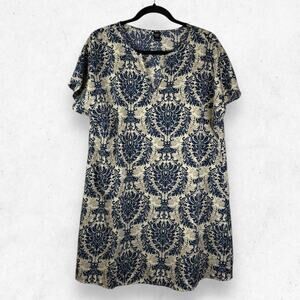 Emery Rose Tunic Top Size L Short Sleeves Floral Blue Multicolored